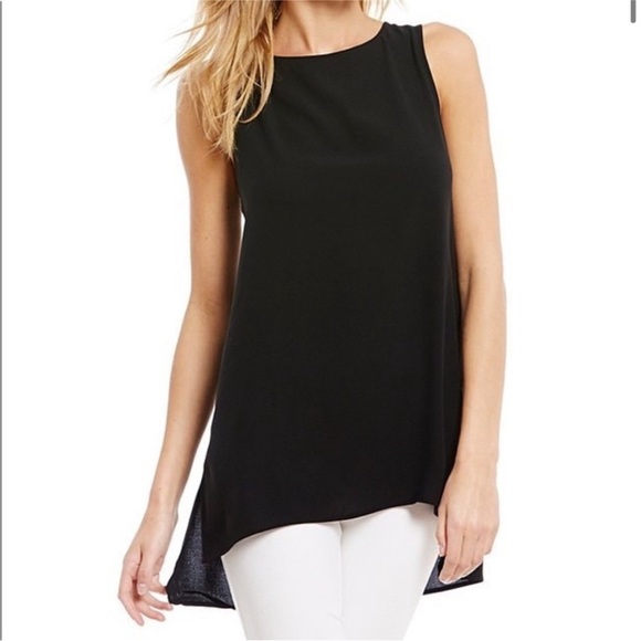 Eileen Fisher Black Silk Georgette Crepe Tunic Tank Top Size S / US 6-8 in Black - Picture 2 of 9
